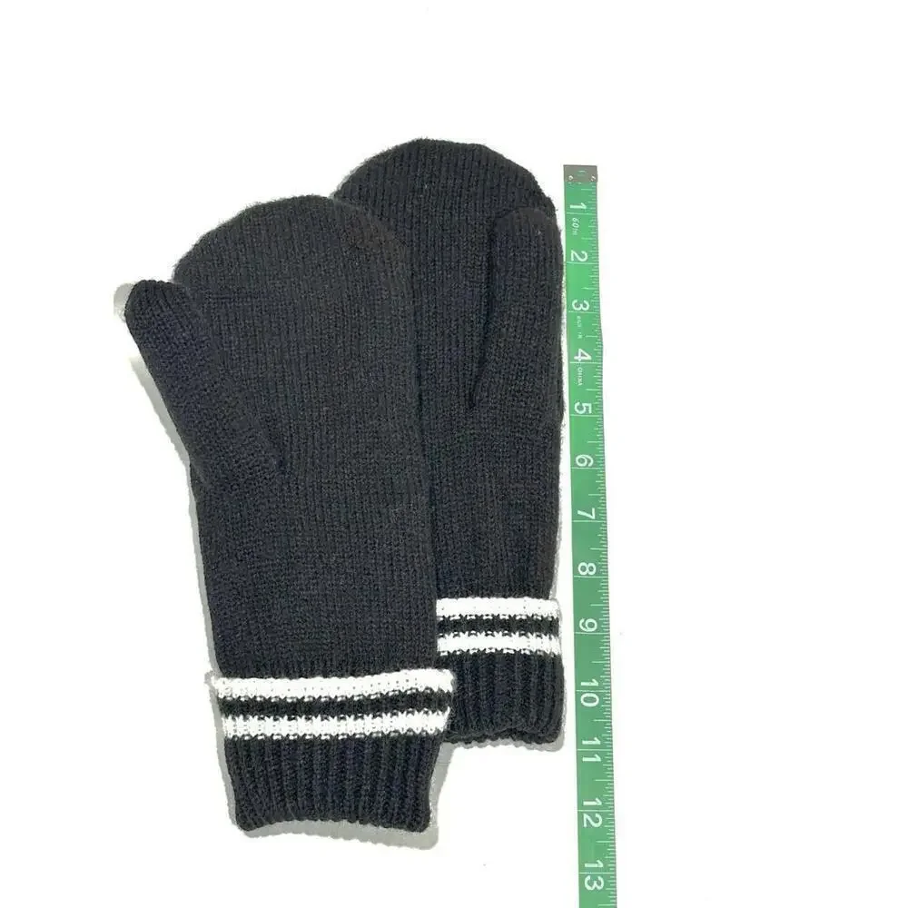 NEW Gertex Womens Knit Mittens Black and White Stipe Soft Lining Warm One Size